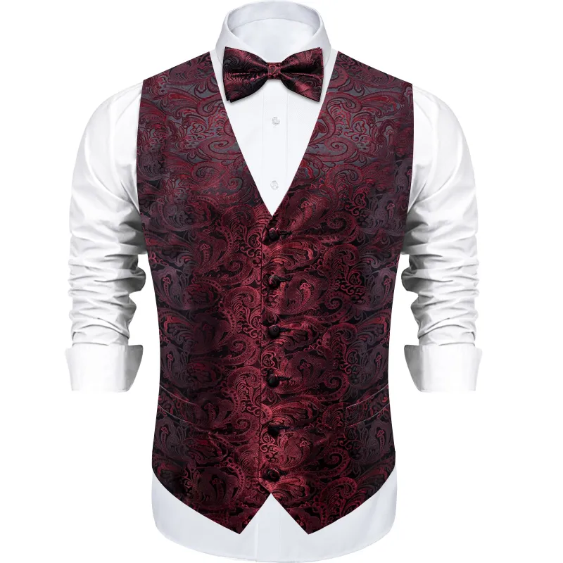 Burgundy Dark Red Paisley Silk Men's Vest Single Vest sold by Ties2You