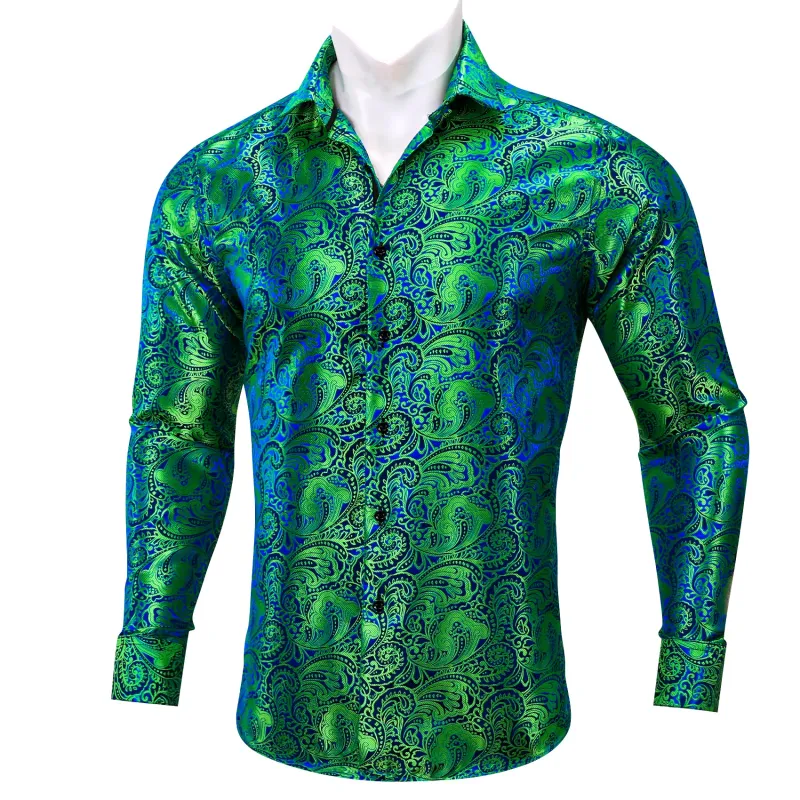 Green Blue Paisley Silk Men's Long Sleeve Shirt sold by Ties2You