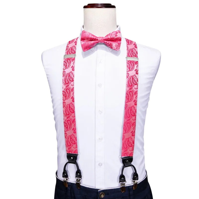 Pink Paisley Y Back Brace Clip-on Men's Suspender with Bow Tie Set sold by Ties2You