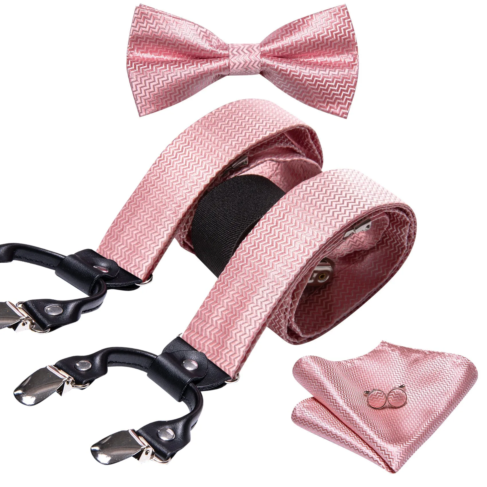 Rose Pink Novelty Woven Y Back Brace Clip-on Men's Suspender with Bow Tie Set sold by Ties2You product image thumbnail 2
