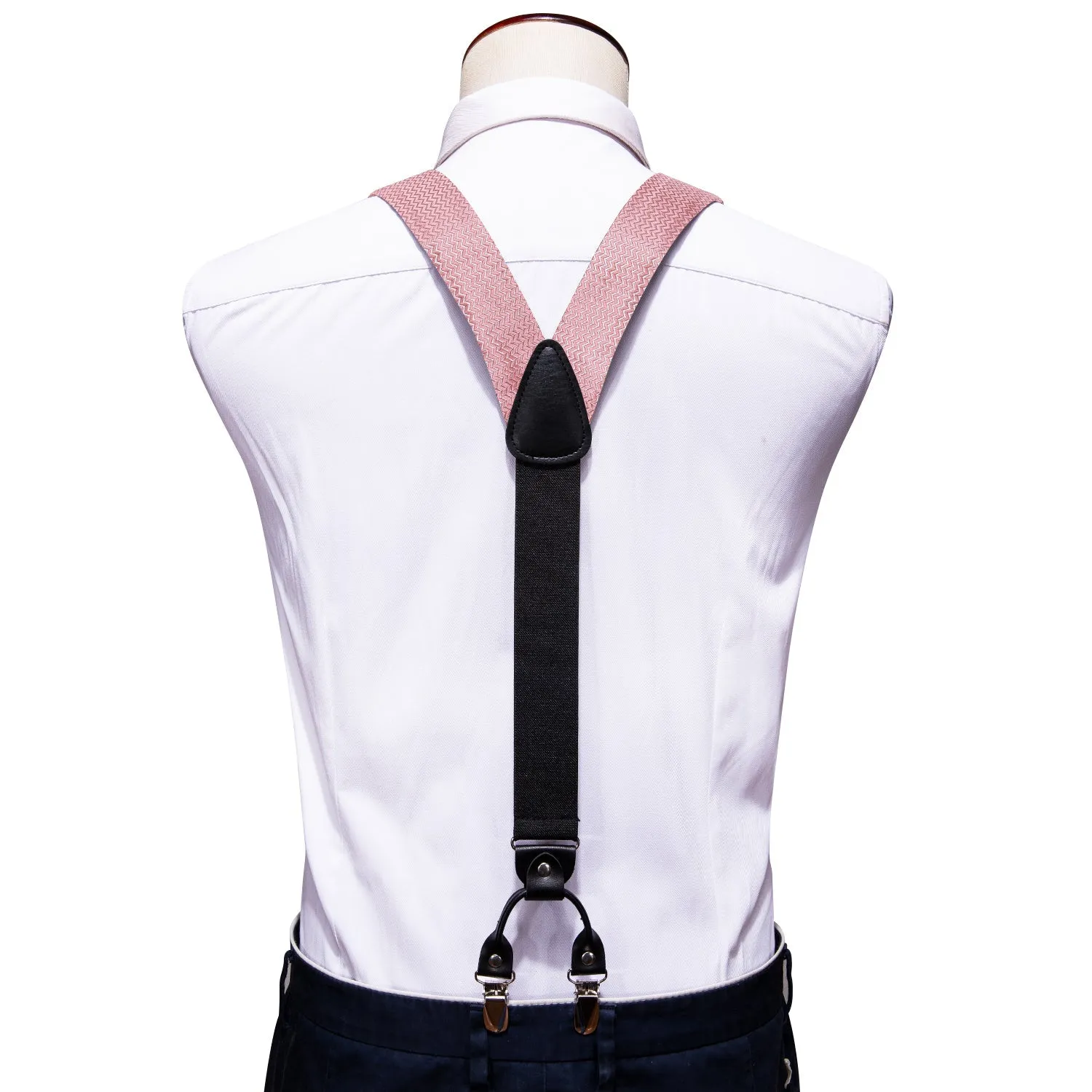 Rose Pink Novelty Woven Y Back Brace Clip-on Men's Suspender with Bow Tie Set sold by Ties2You product image thumbnail 3