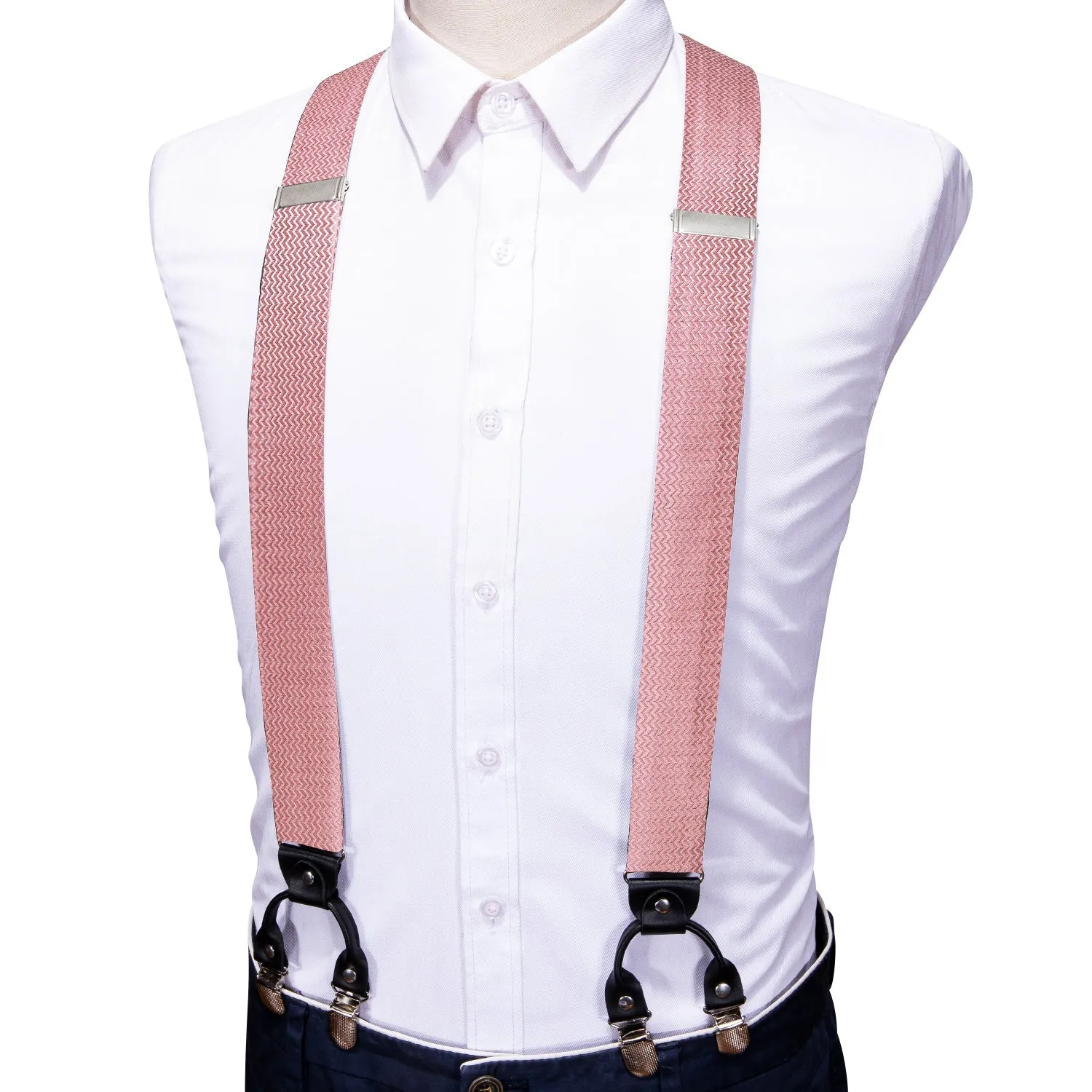 Rose Pink Novelty Woven Y Back Brace Clip-on Men's Suspender with Bow Tie Set sold by Ties2You product image thumbnail 4
