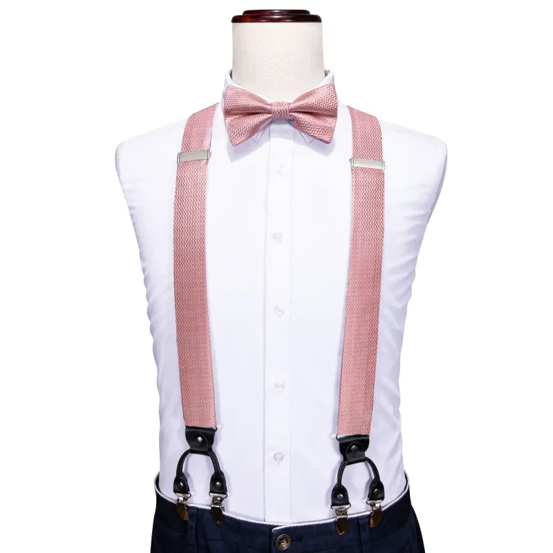 Rose Pink Novelty Woven Y Back Brace Clip-on Men's Suspender with Bow Tie Set sold by Ties2You