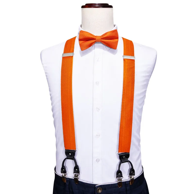 Orange Novelty Woven Y Back Brace Clip-on Men's Suspender with Bow Tie Set sold by Ties2You