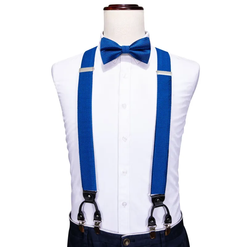 Sapphirine Blue Novelty Woven Y Back Brace Clip-on Men's Suspender with Bow Tie Set sold by Ties2You