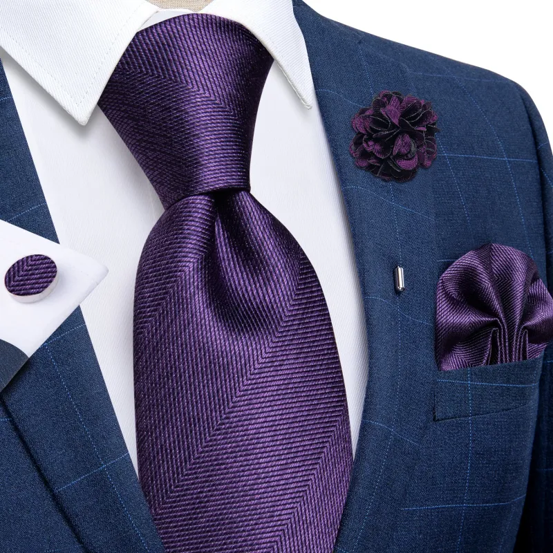Purple Azalea Striped Woven Men's Necktie Pocket Square Cufflinks Set with Lapel Pin made by Ties2You