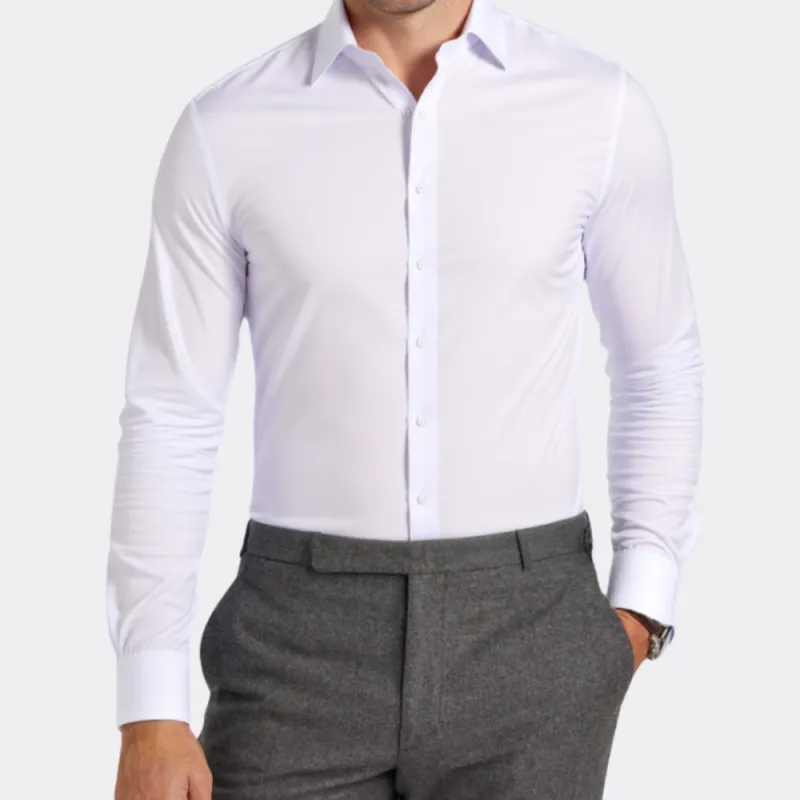 Pure White Solid Cotton Stretchy Fabric Men's Long Sleeve Shirt made by Ties2You