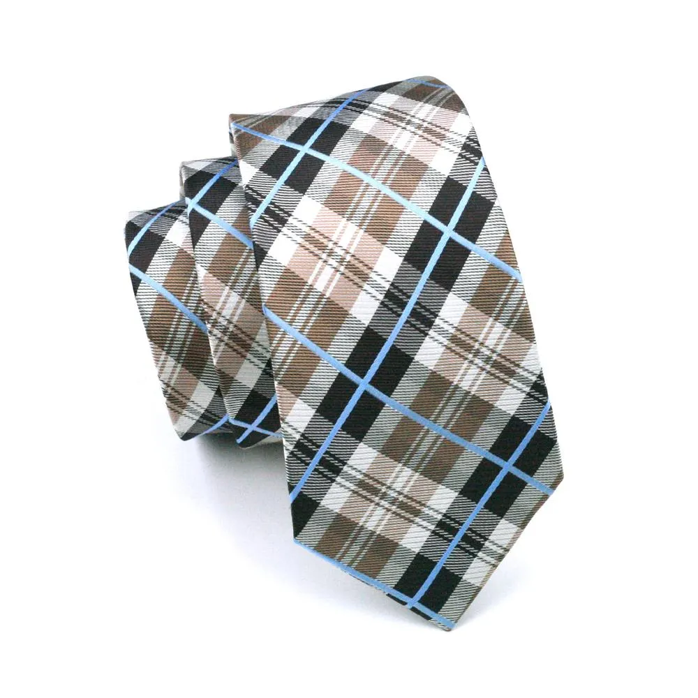 Brown Black White Plaid Silk Men's Tie Pocket Square Cufflinks Set sold by Ties2You product image thumbnail 5