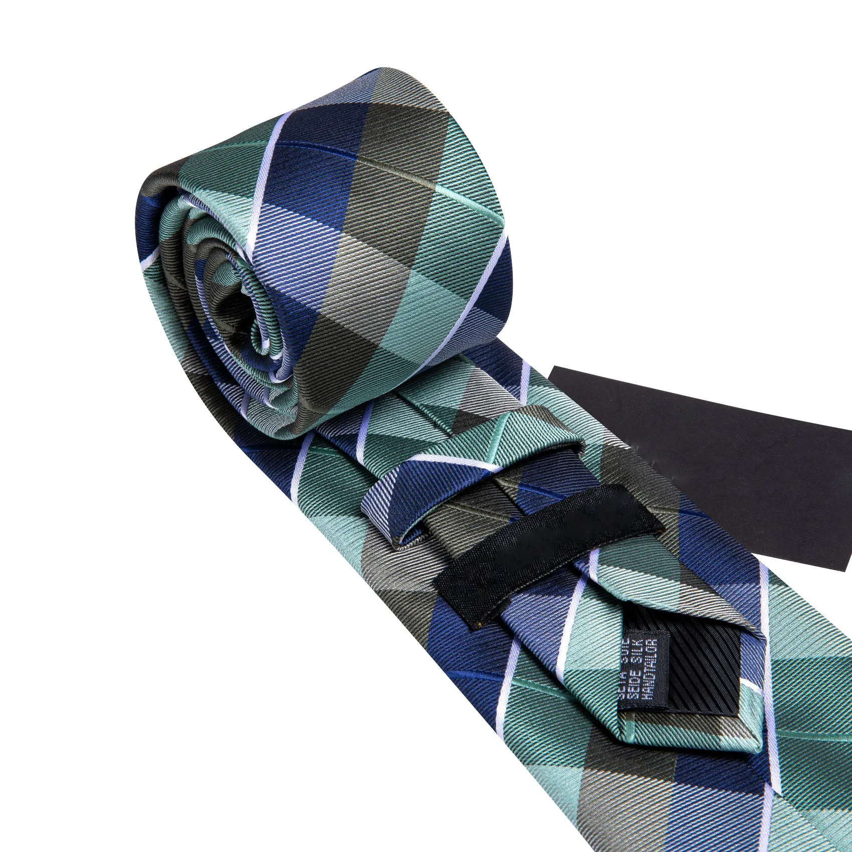 Blue Green Brown Plaid Men's Tie Pocket Square Cufflinks Set sold by Ties2You product image thumbnail 5