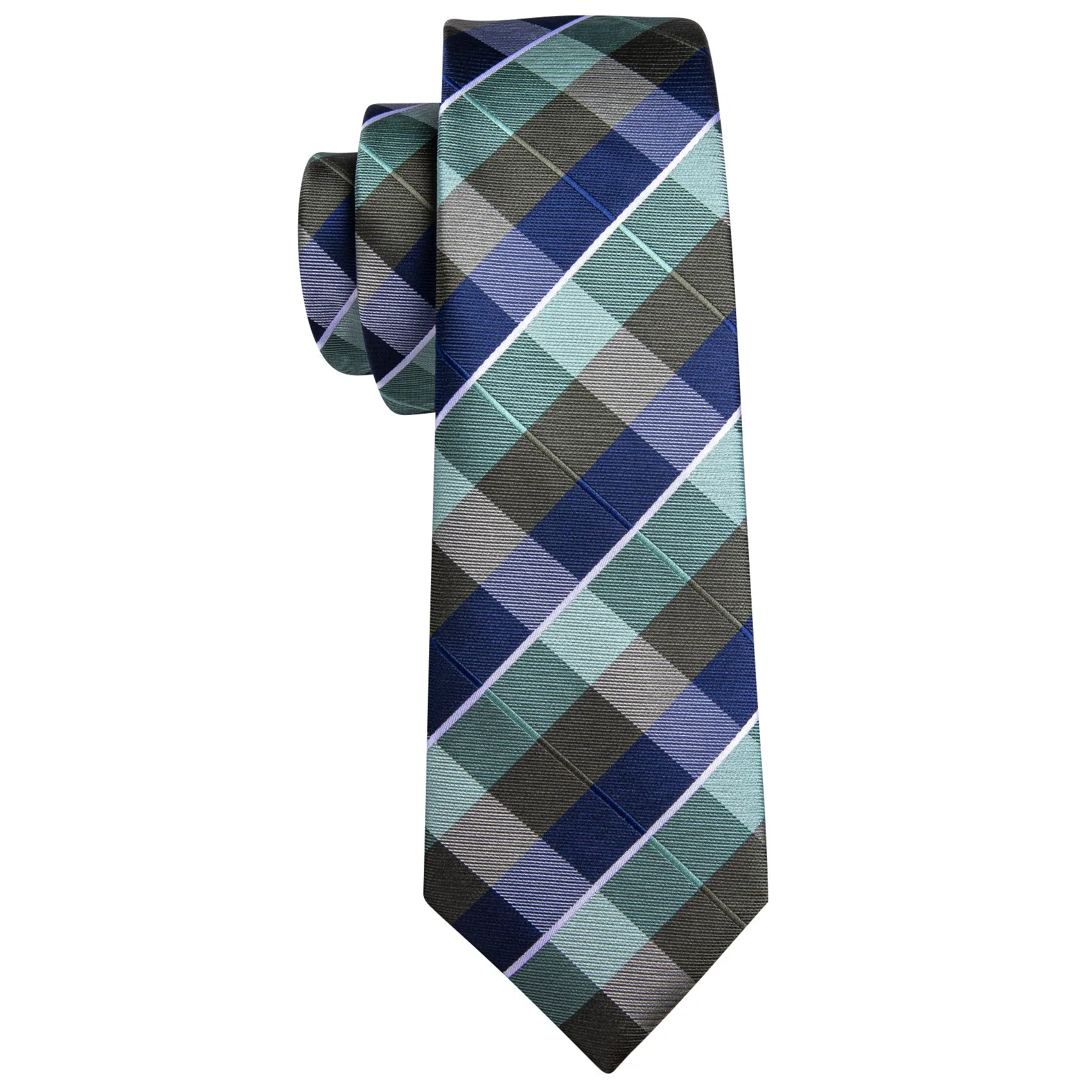 Blue Green Brown Plaid Men's Tie Pocket Square Cufflinks Set sold by Ties2You product image thumbnail 3