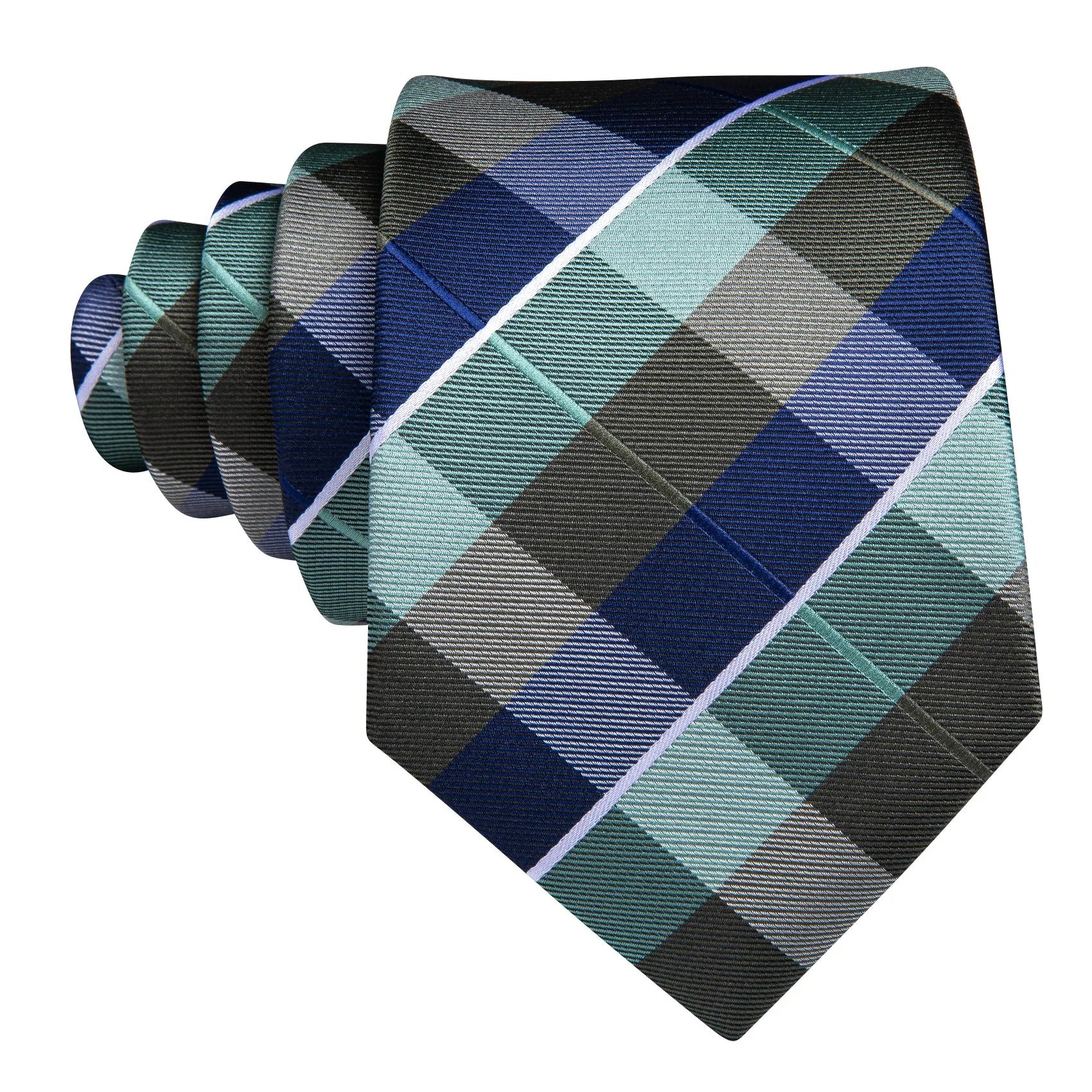 Blue Green Brown Plaid Men's Tie Pocket Square Cufflinks Set sold by Ties2You product image thumbnail 4