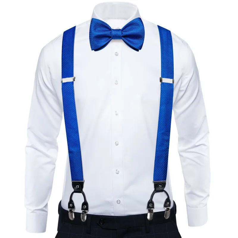 Blue Novelty Woven Brace Clip-on Men's Suspender with Bow Tie Set sold by Ties2You