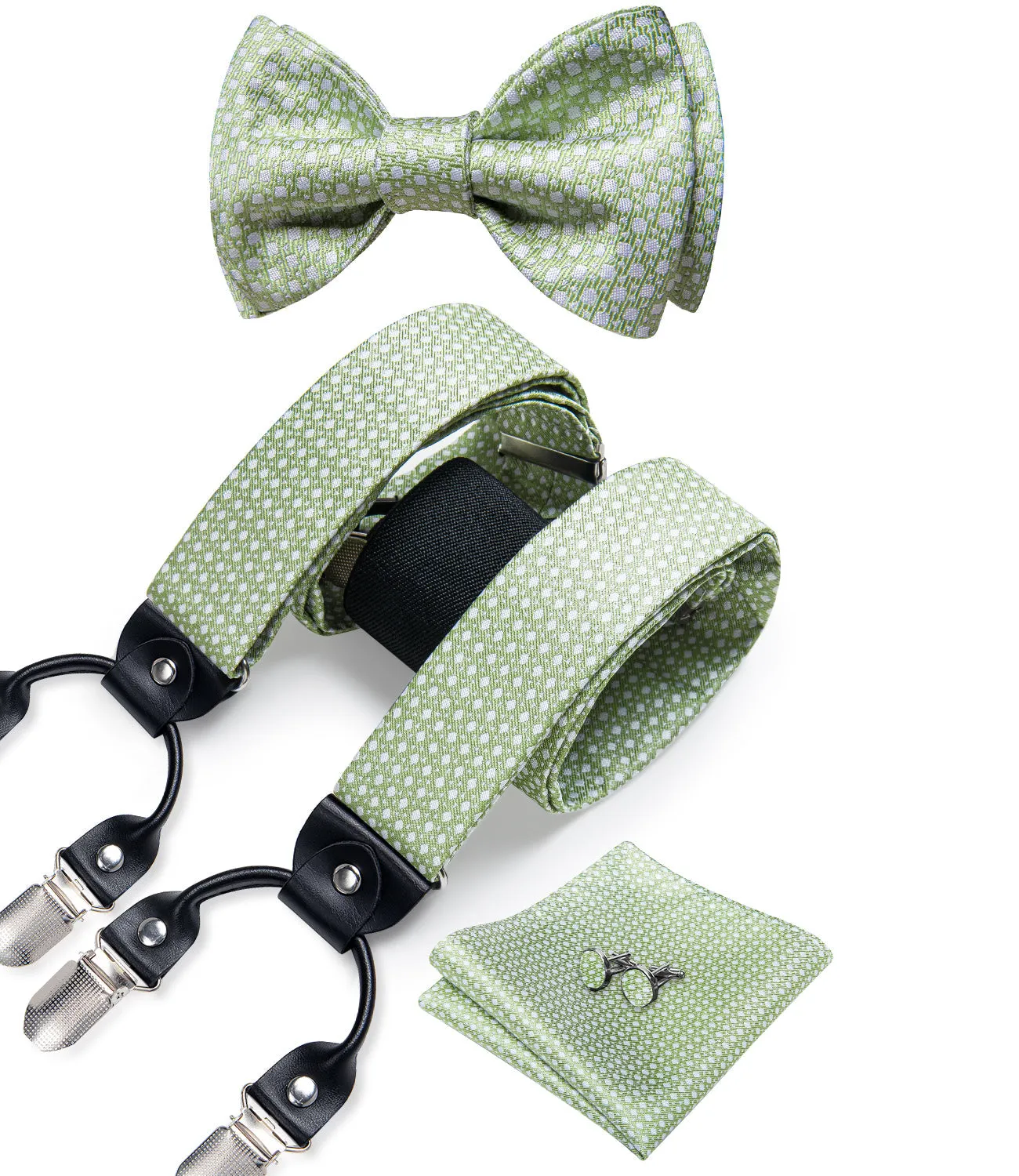 Avocado Green White Novelty Brace Clip-on Men's Suspender with Bow Tie Set sold by Ties2You product image thumbnail 4