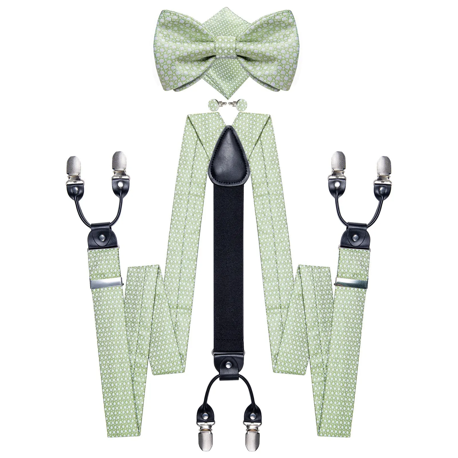 Avocado Green White Novelty Brace Clip-on Men's Suspender with Bow Tie Set sold by Ties2You product image thumbnail 2