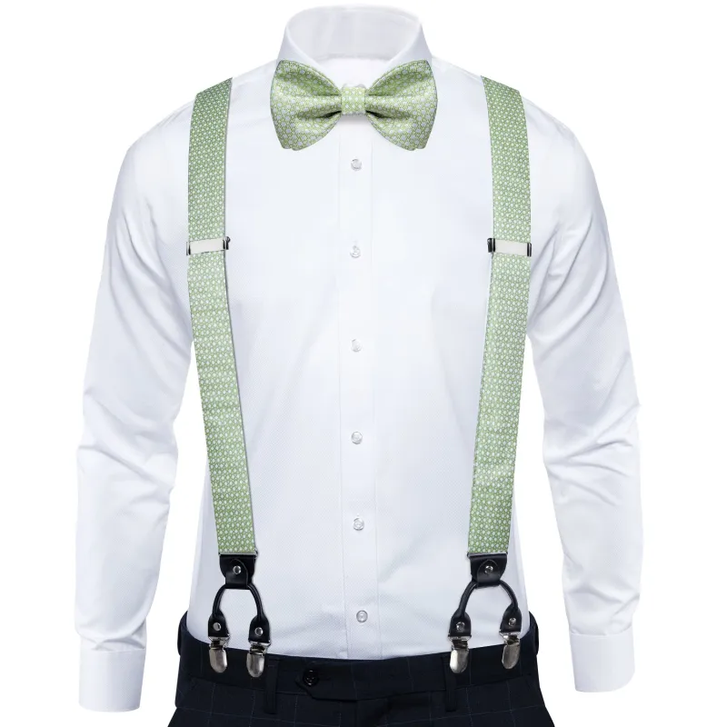 Avocado Green White Novelty Brace Clip-on Men's Suspender with Bow Tie Set sold by Ties2You