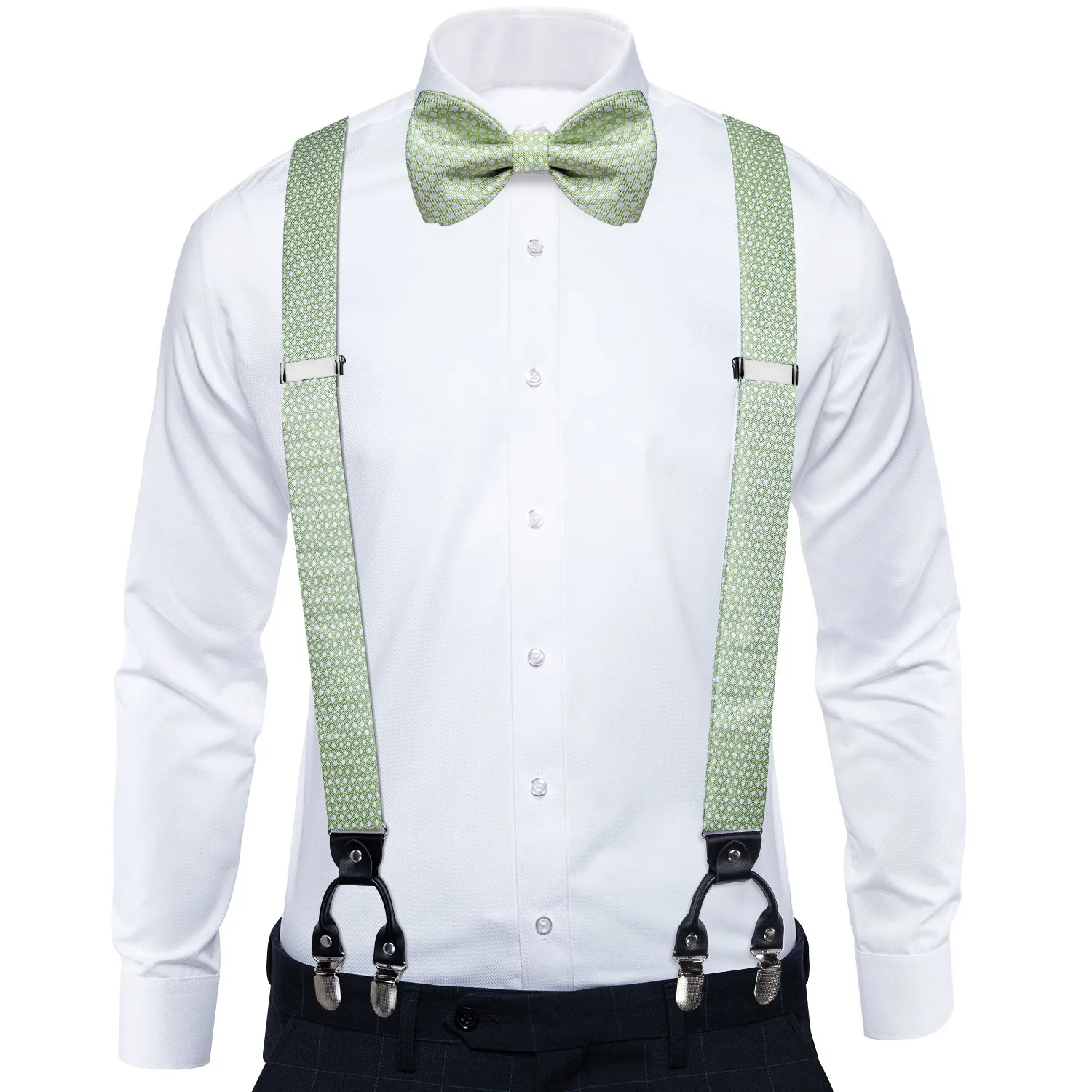 Avocado Green White Novelty Brace Clip-on Men's Suspender with Bow Tie Set sold by Ties2You