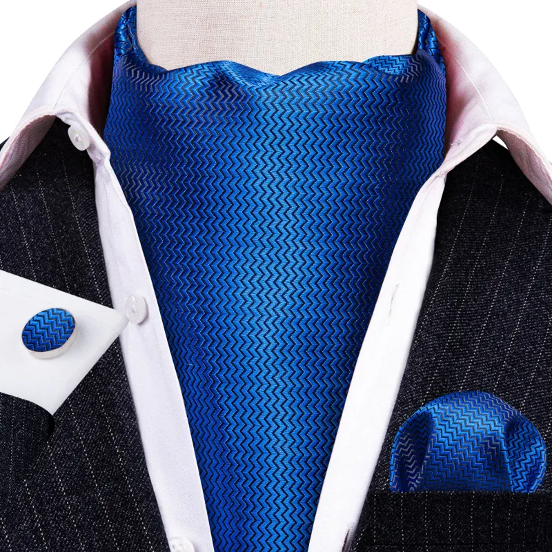 Sapphirine Blue Novelty Woven Silk Ascot Pocket Square Cufflinks Set sold by Ties2You