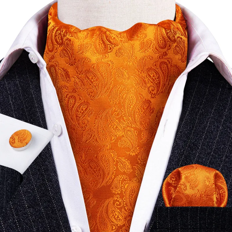 Orange Paisley Silk Ascot Pocket Square Cufflinks Set sold by Ties2You