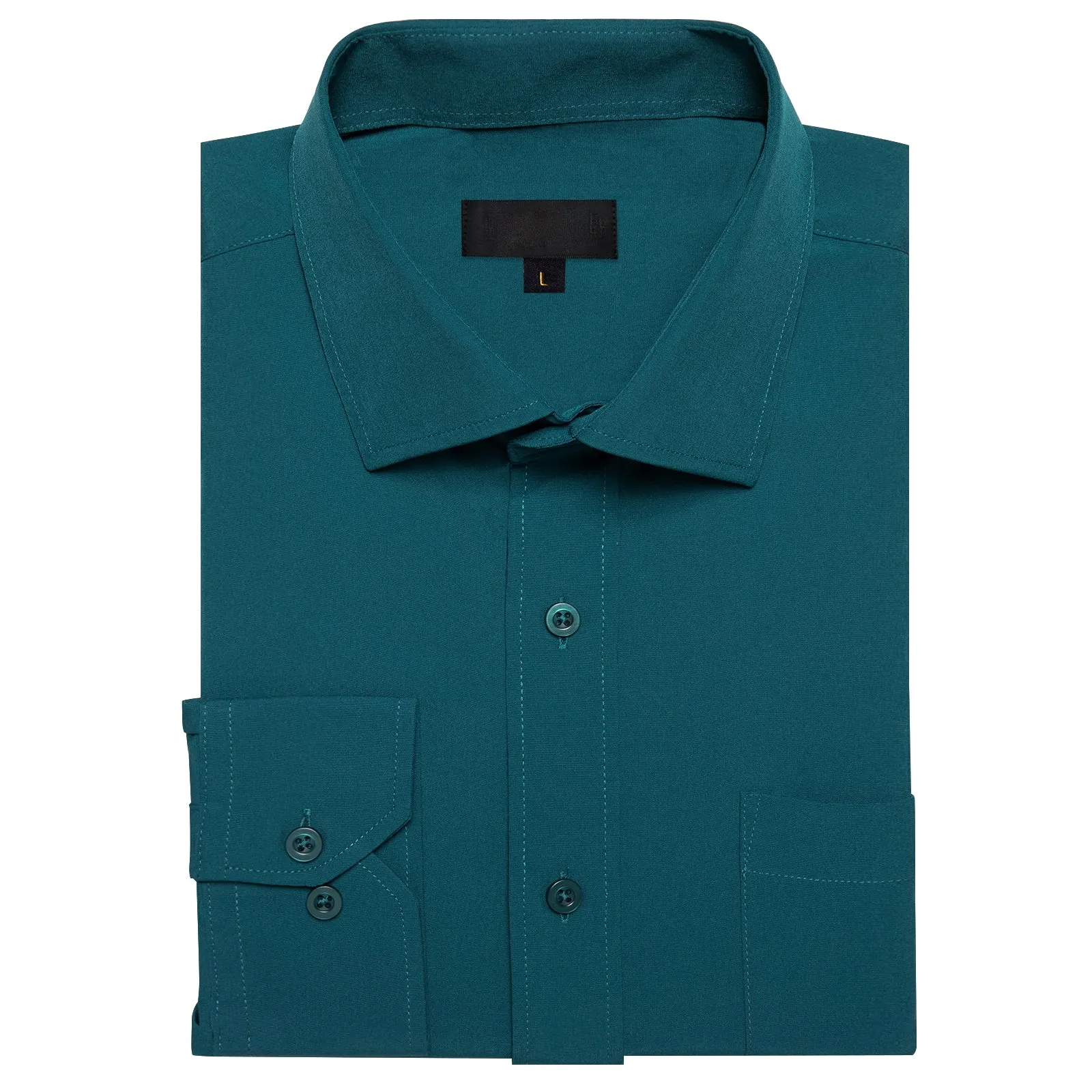 Nile Blue Solid Silk Men's Long Sleeve Business Shirt sold by Ties2You product image thumbnail 3