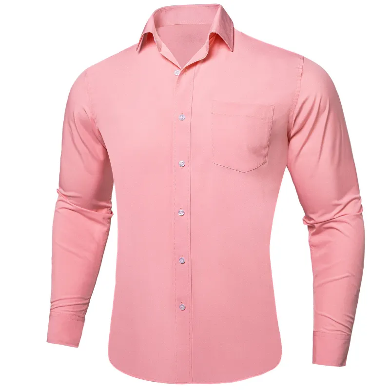 Pink Solid Silk Men's Long Sleeve Business Shirt sold by Ties2You