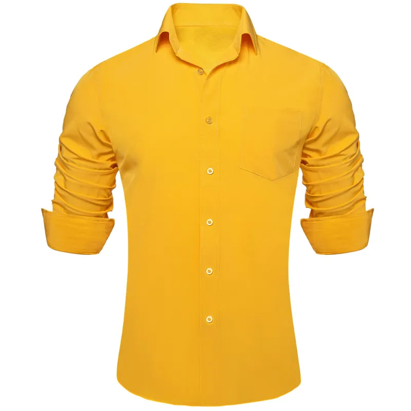 Yellow Solid Silk Men's Long Sleeve Business Shirt sold by Ties2You