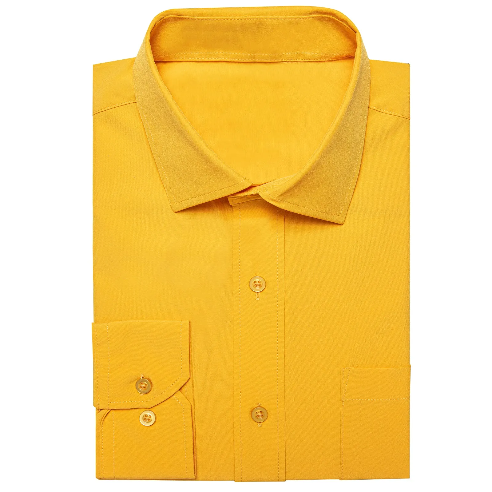 Yellow Solid Silk Men's Long Sleeve Business Shirt sold by Ties2You product image thumbnail 4