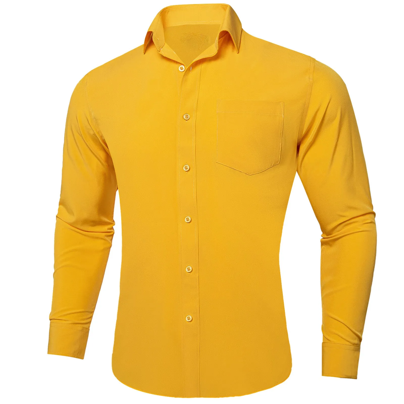 Yellow Solid Silk Men's Long Sleeve Business Shirt sold by Ties2You product image thumbnail 3