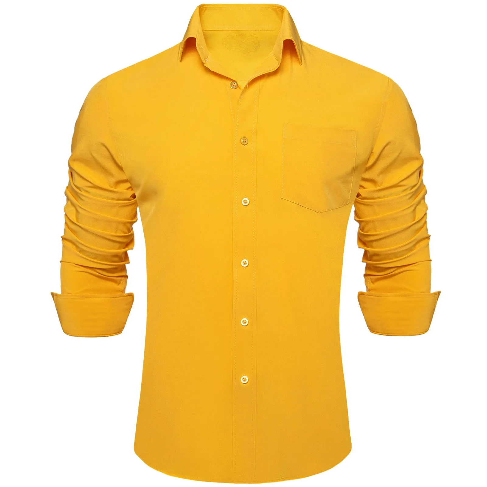 Yellow Solid Silk Men's Long Sleeve Business Shirt sold by Ties2You product image thumbnail 2