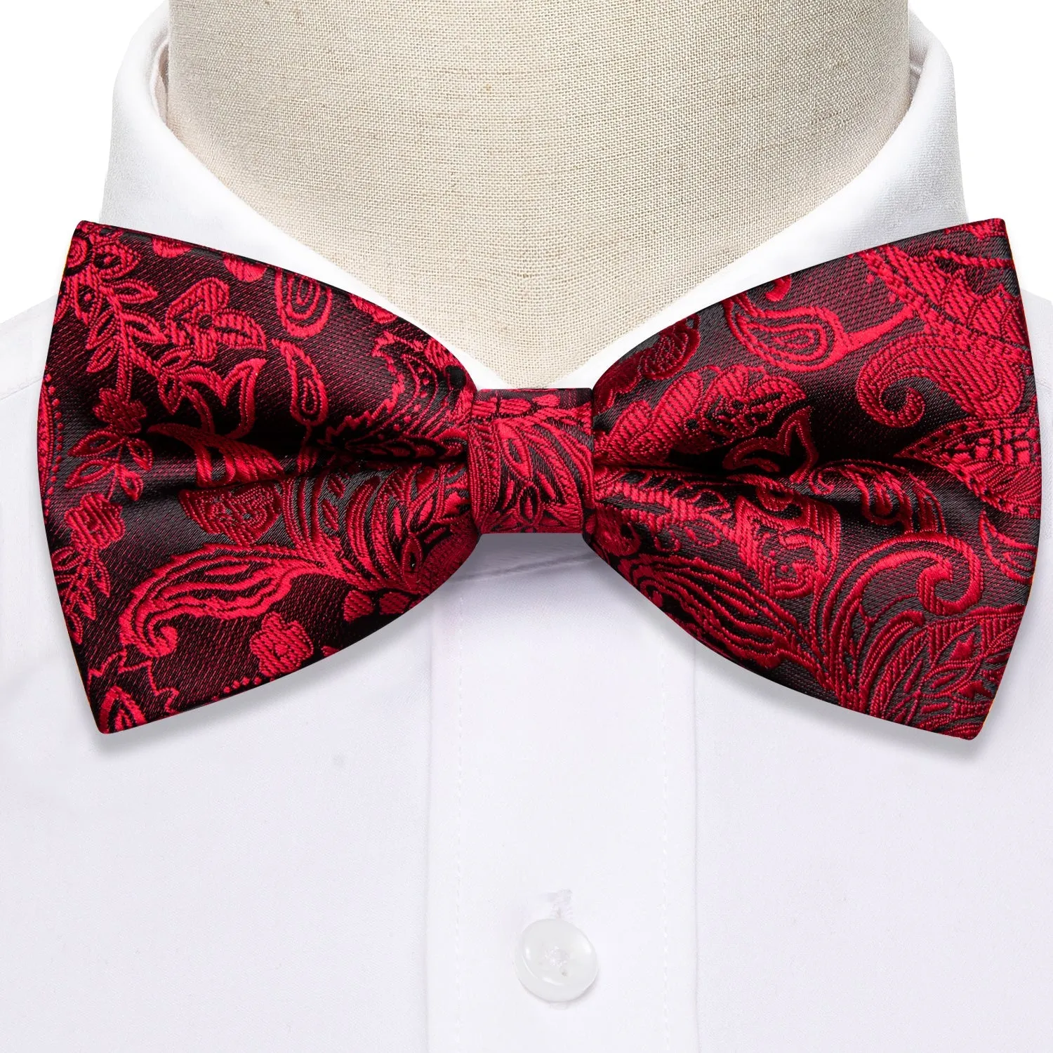 Red Black Paisley Pre-tied Bowtie Pocket Square Cufflinks Set sold by Ties2You product image thumbnail 3