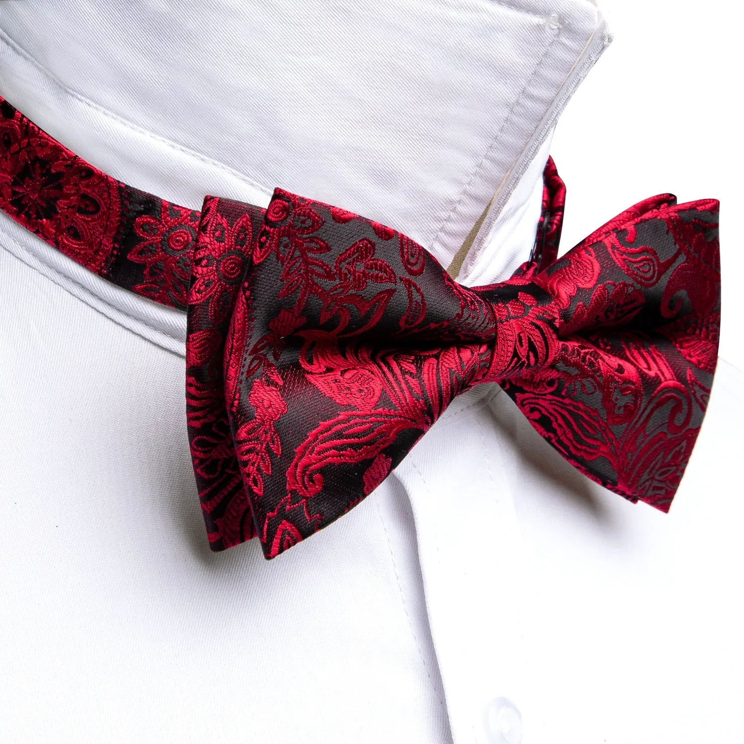 Red Black Paisley Pre-tied Bowtie Pocket Square Cufflinks Set sold by Ties2You product image thumbnail 5