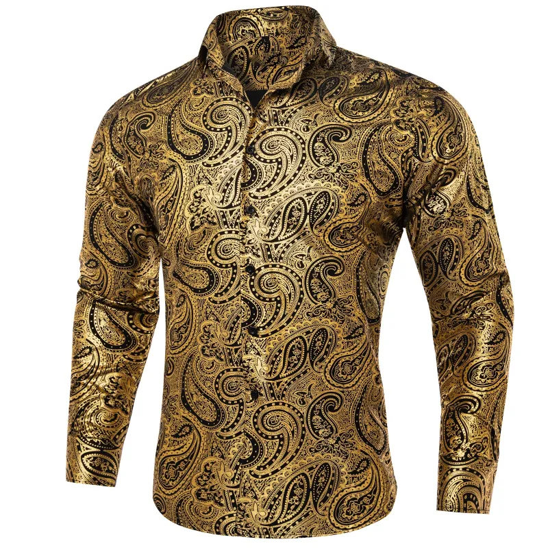 Ties2you Gold Western Dress Shirts Mens Paisley 70s Disco Long Sleeve Button Down Shirt sold by Ties2You