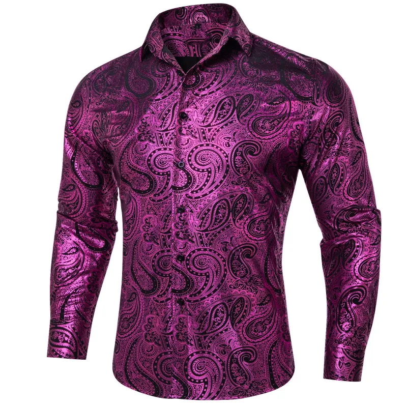 Purple Black Paisley Flower Hot Stamping Men's Long Sleeve Shirt sold by Ties2You