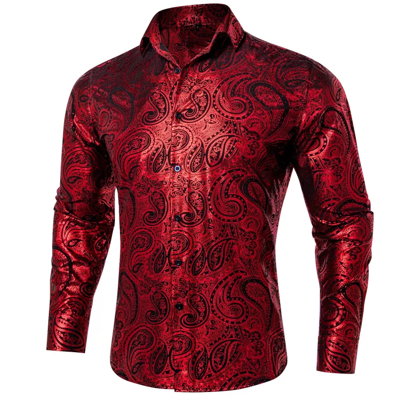 Red Black Paisley Flower Hot Stamping Men's Long Sleeve Shirt sold by Ties2You