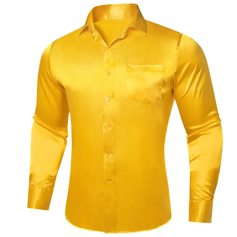 Ties2you Gold Satin Dress Shirts Mens Solid Long Sleeve Button Down Formal Shirt sold by Ties2You