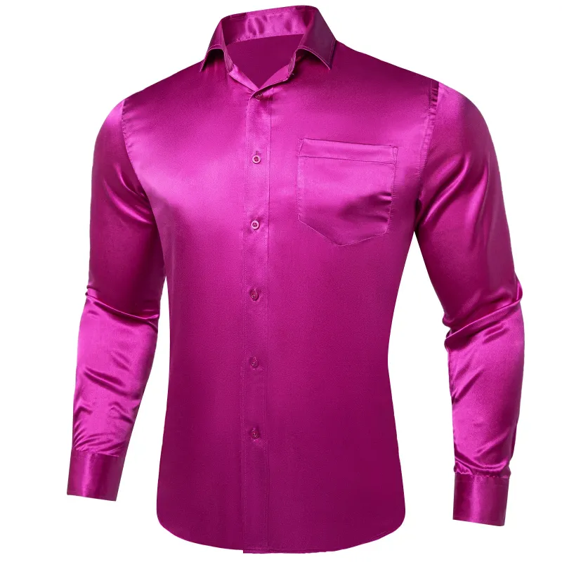 Purple Violet Solid Satin Silk Men's Long Sleeve Business Shirt sold by Ties2You