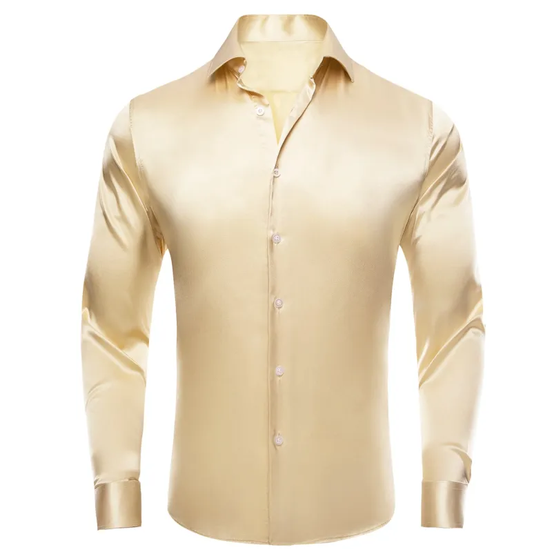 Ties2you Champagne Satin Dress Shirts Mens Solid Long Sleeve Button Down Formal Shirt made by Ties2You