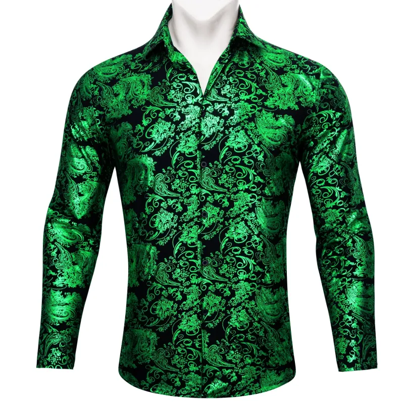 Emerald Green Floral Paisley Silk Men's Long Sleeve Shirt sold by Ties2You