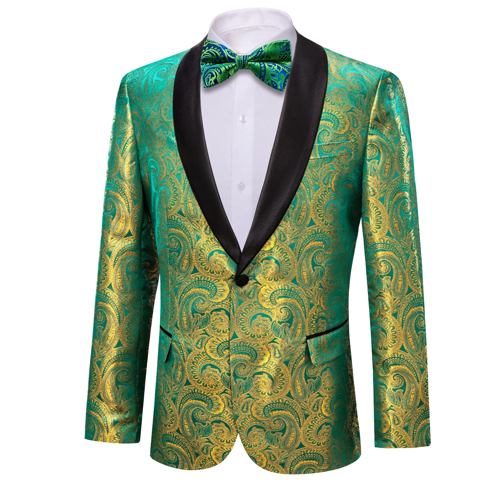 Ties2you Men's Suit Green Yellow Paisley Shawl Collar Suit Fashion sold by Ties2You product image thumbnail 2