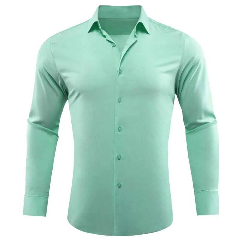 Mint Green Solid Silk Men Long Sleeve Shirt sold by Ties2You