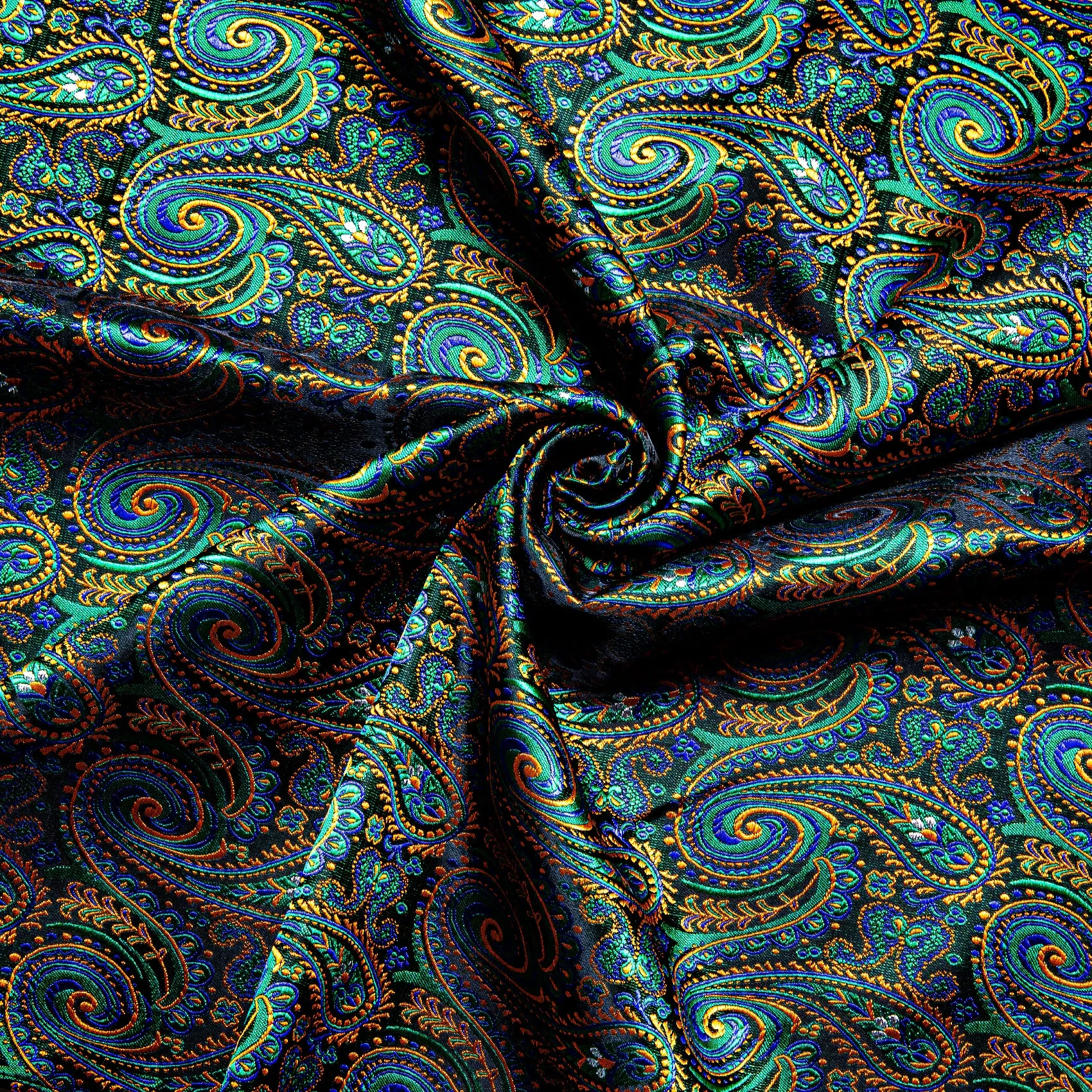 Multi-color Green Blue Yellow Paisley Men's Silk Scarf Necktie Set sold by Ties2You product image thumbnail 5