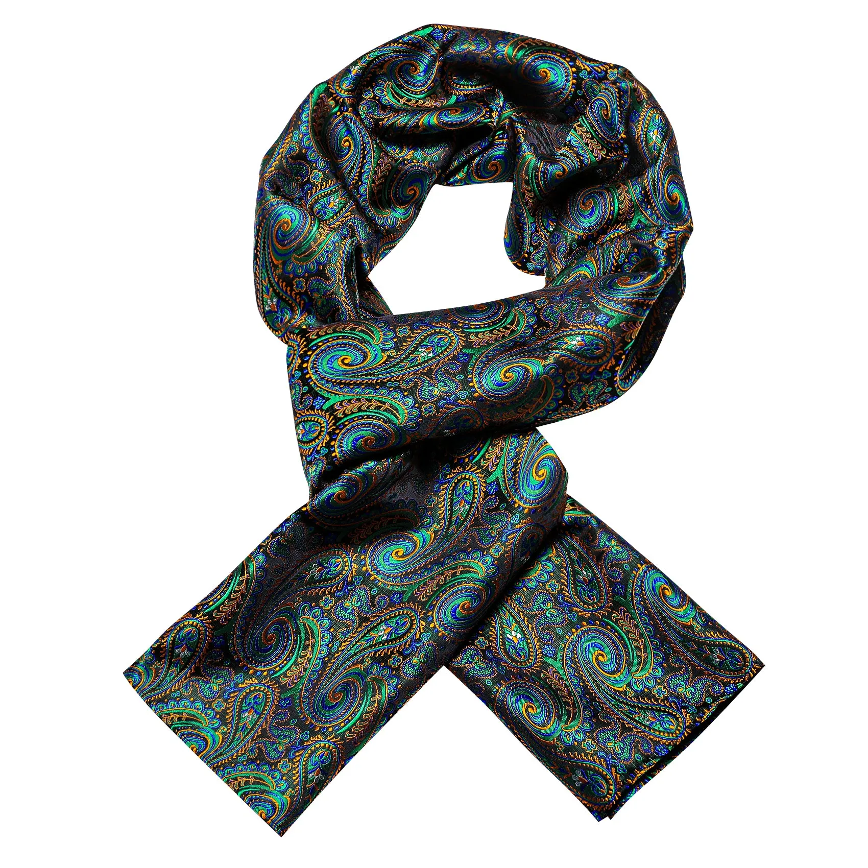 Multi-color Green Blue Yellow Paisley Men's Silk Scarf Necktie Set sold by Ties2You product image thumbnail 4