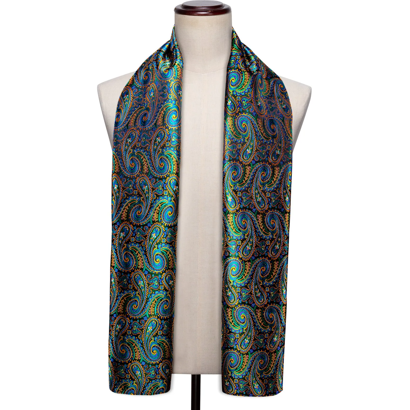 Multi-color Green Blue Yellow Paisley Men's Silk Scarf Necktie Set sold by Ties2You product image thumbnail 2