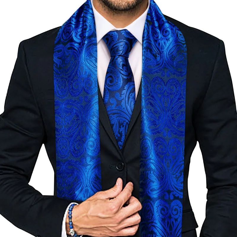 Sapphirine Blue Paisley Men's Silk Scarf Necktie Set sold by Ties2You