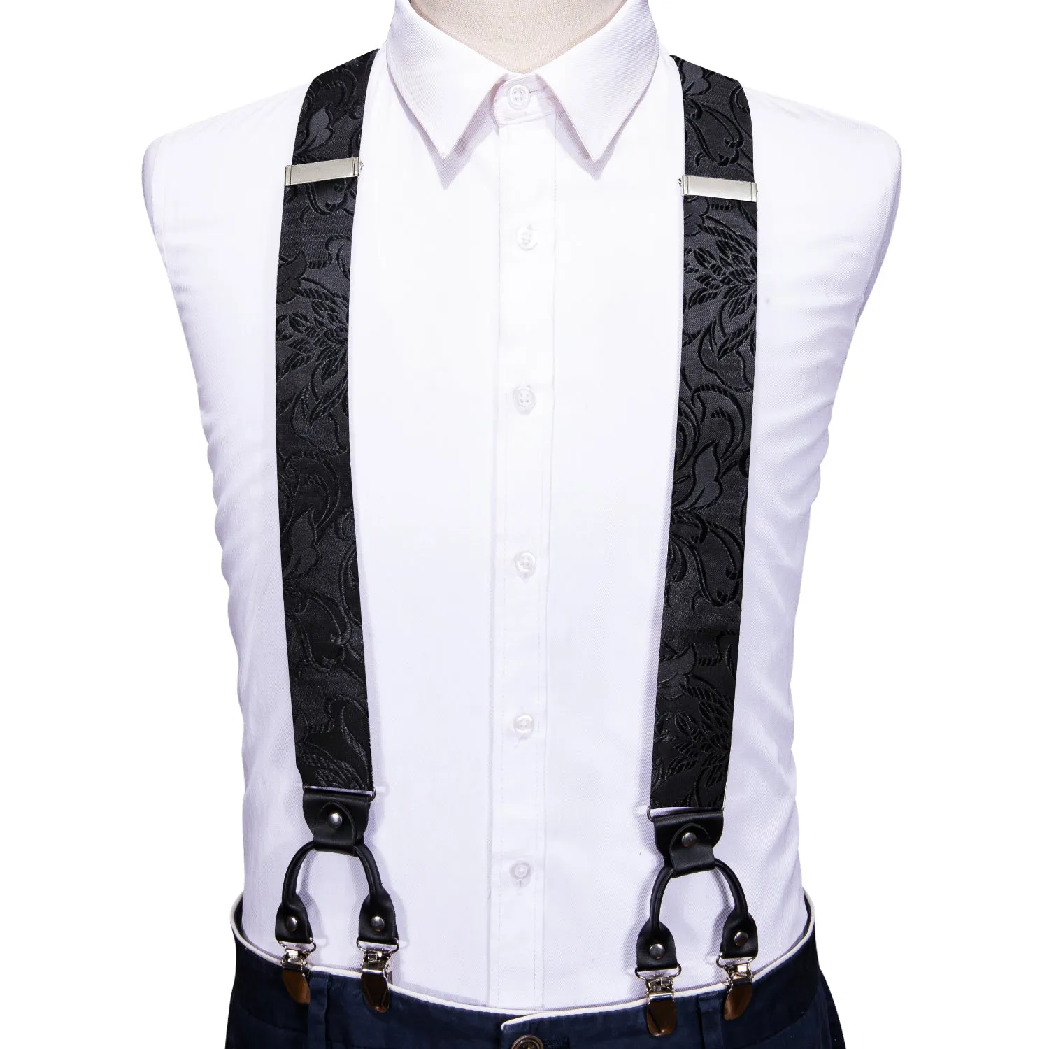 Black Floral Y Back Brace Clip-on Men Suspender with Bow Tie Set sold by Ties2You product image thumbnail 4