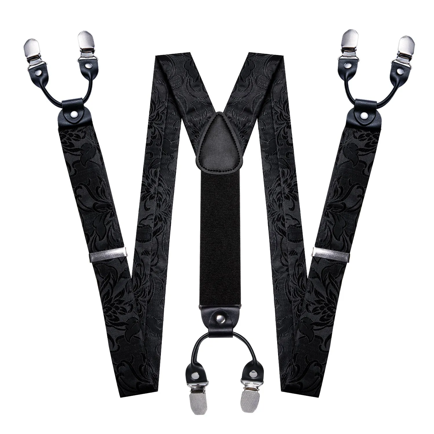 Black Floral Y Back Brace Clip-on Men Suspender with Bow Tie Set sold by Ties2You product image thumbnail 2