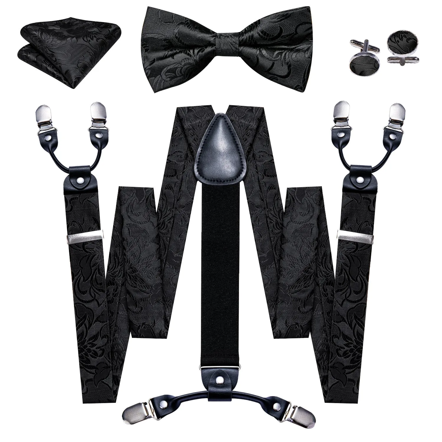 Black Floral Y Back Brace Clip-on Men Suspender with Bow Tie Set sold by Ties2You product image thumbnail 3