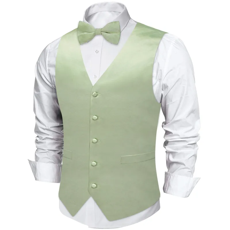 Avocado Green Solid Silk Men's Vest Single Vest sold by Ties2You