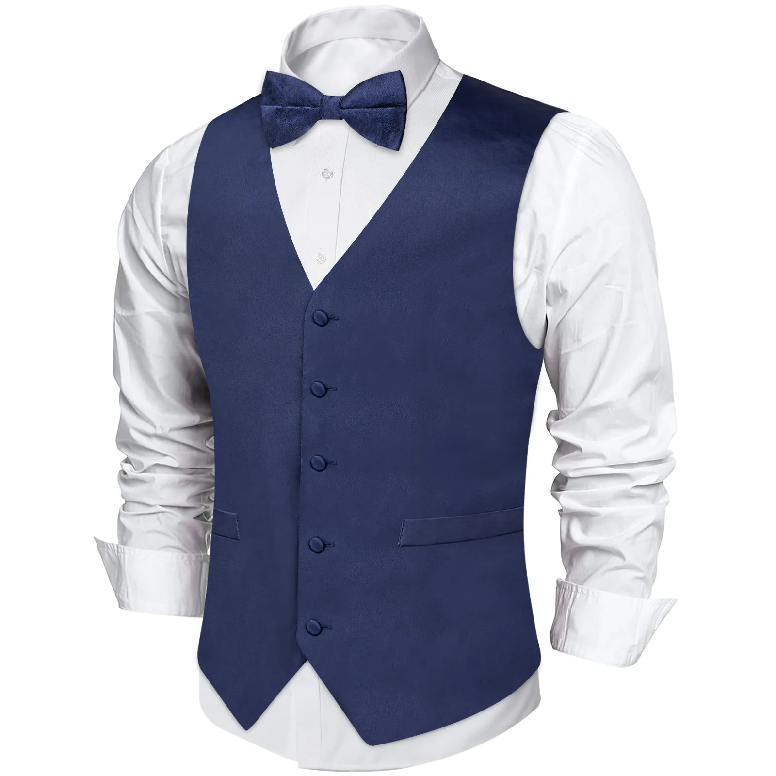Navy Blue Solid Silk Men's Vest Single Vest sold by Ties2You product image thumbnail 2