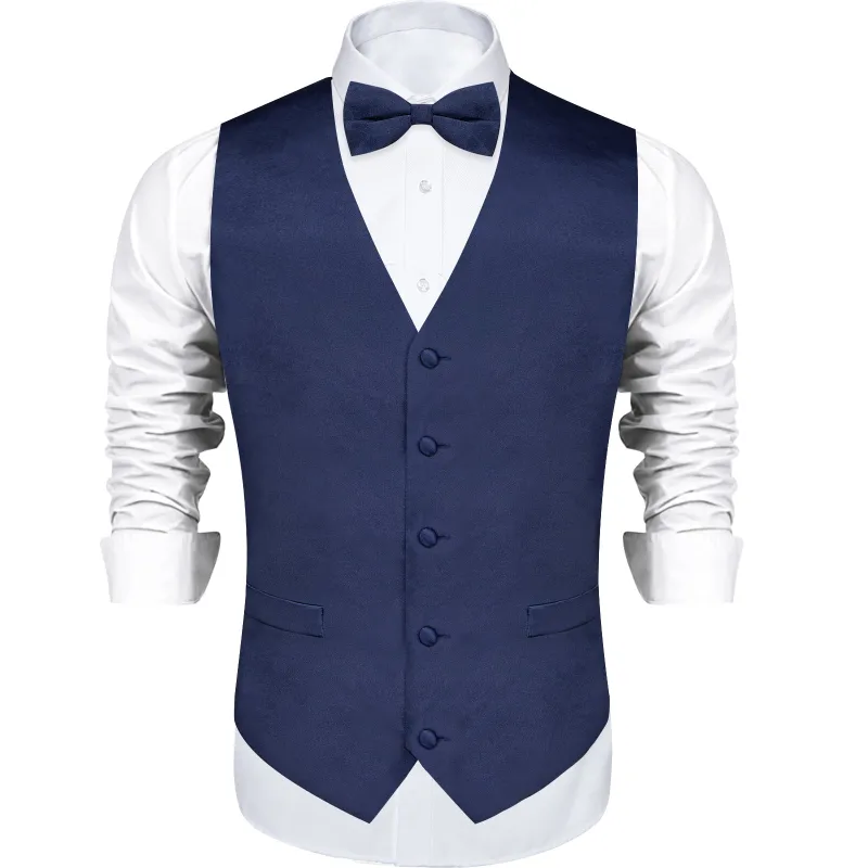 Navy Blue Solid Silk Men's Vest Single Vest sold by Ties2You