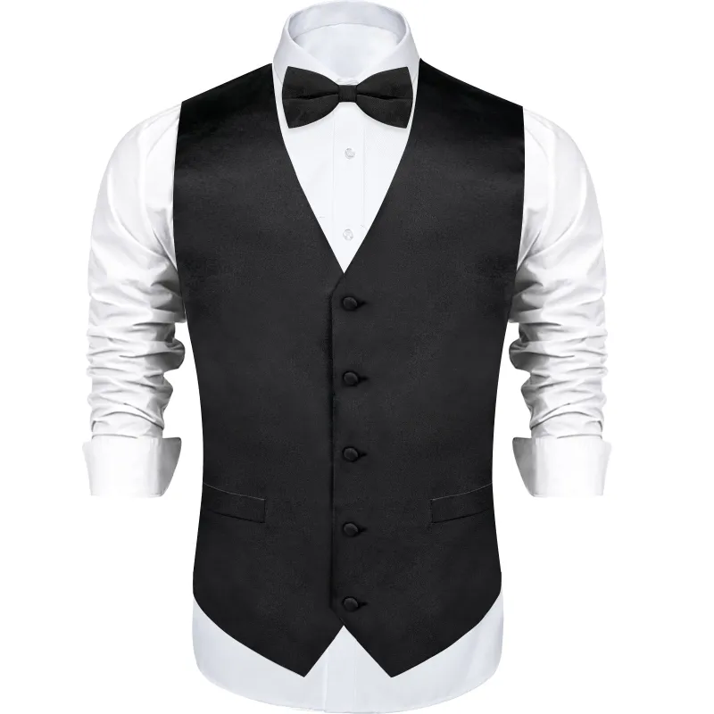 Black Solid Silk Men's Vest Single Vest sold by Ties2You